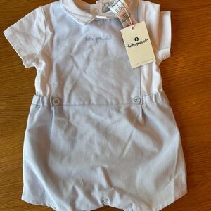 NWT Tutto Piccolo Baby Blue and White Romper, Easter outfit
